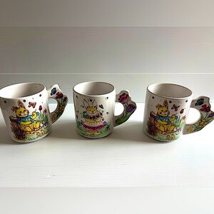 Vintage Ceramic Rabbit and Flower Mug Set